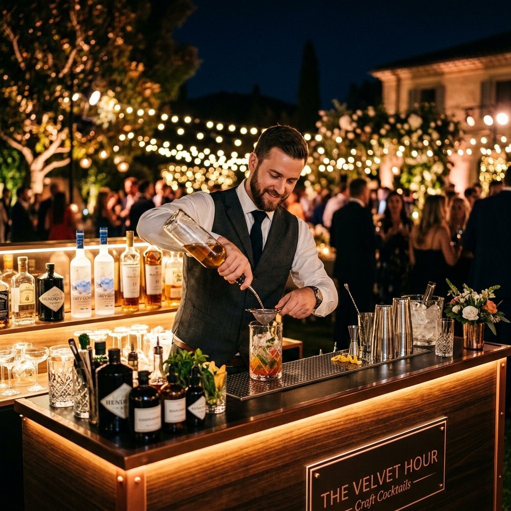 Bartender profissional preparando drinks premium